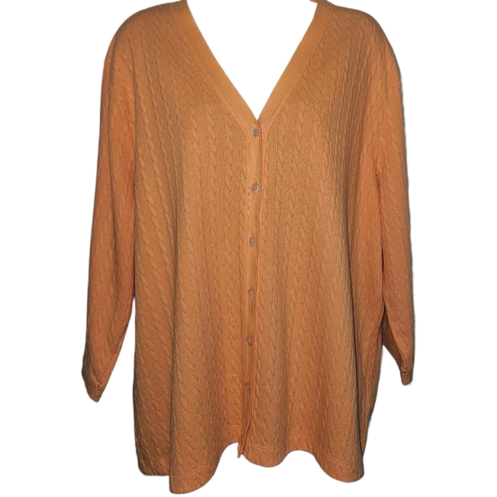 Green Label LAUREN Ralph Lauren Cable Knit 3/4 Sleeve Cardigan Sweater